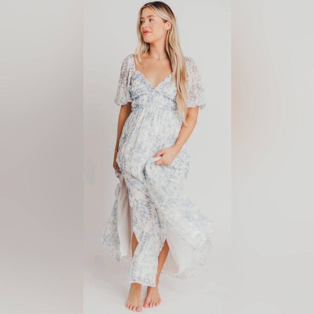 Worth Collective Daphne Eyelet Blue Floral Maxi